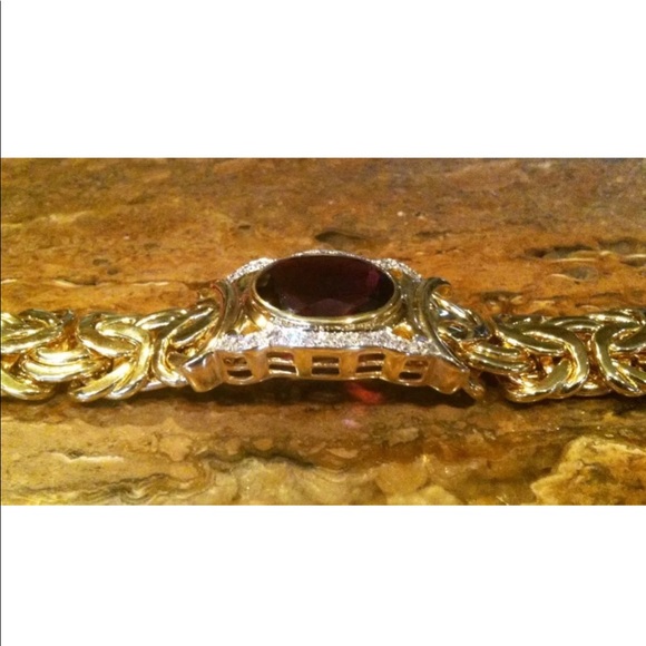 14K YG African Amethyst Diamond Byzantine Bracelet - Picture 3 of 12